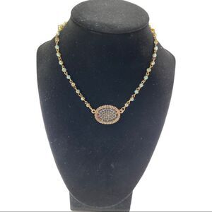 Iridescent Beaded Bronze Oval Choker w/ Solid Midnight Navy Blue Crystals • NWT